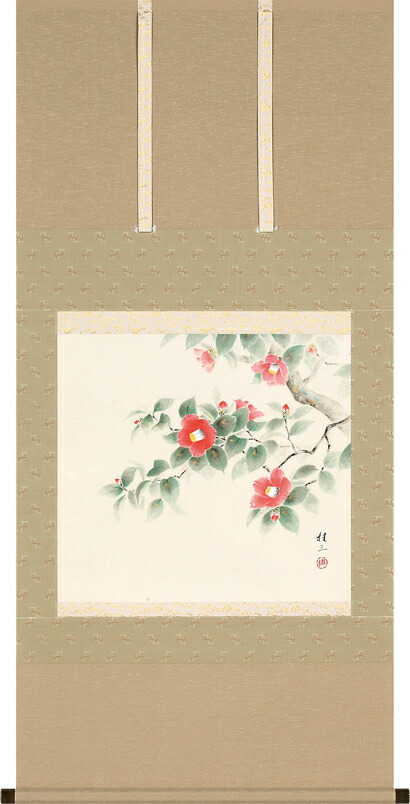 掛け軸 「椿小鳥」 設色花鳥画 書斎飾り a2449.jpg