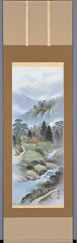 【真作】掛軸　長尾梅友　四神相応山水図　人気画家　定番作品　共箱入　N60 楽天市場】【中古】美品長尾梅友の山水図四神相応の掛け軸サイズ
