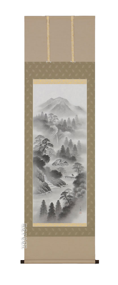楽天市場】掛け軸／掛軸 水墨山水（中野 長春）（尺八横）（図柄色々有