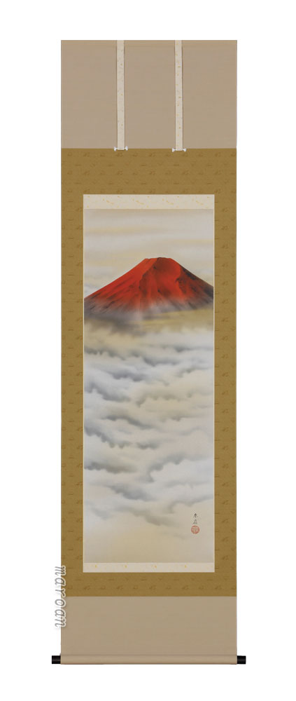 掛け軸／掛軸　雲海赤富士（岩田　東嶺）【送料無料】【代引手数料無料】｜まろ庵