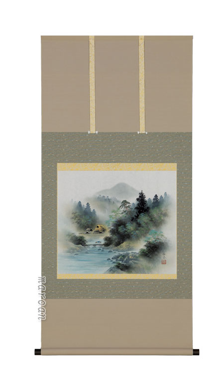 楽天市場】掛け軸／掛軸 彩色山水（中野 長春）(図柄色々有）【送料