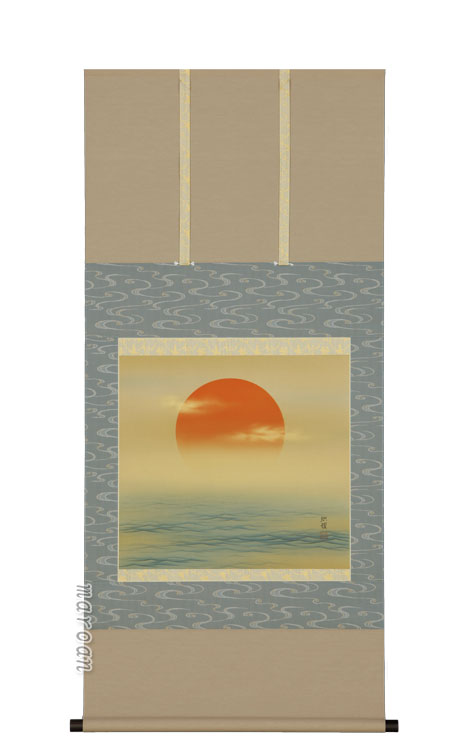 【新品】掛軸「旭波」野中 司峰 掛軸 赤富士 藤井星峰画(掛け軸 F6小判横)幅51.5cm×丈114.5cm