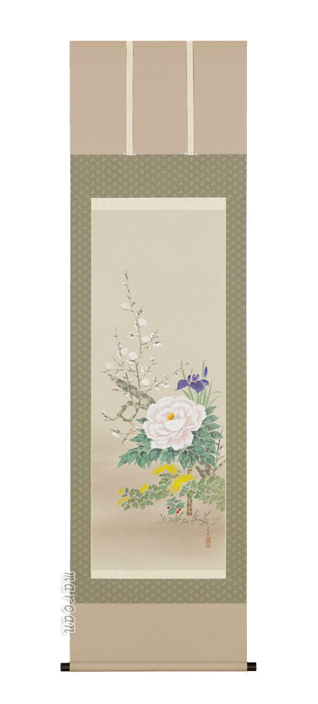 野田雪邨・掛け軸・四季草花・未使用に近い商品 07-60020.jpg