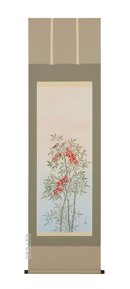 楽天市場】【値下げ】 掛軸 大野紅節『南天に雀』日本画 肉筆 掛け軸