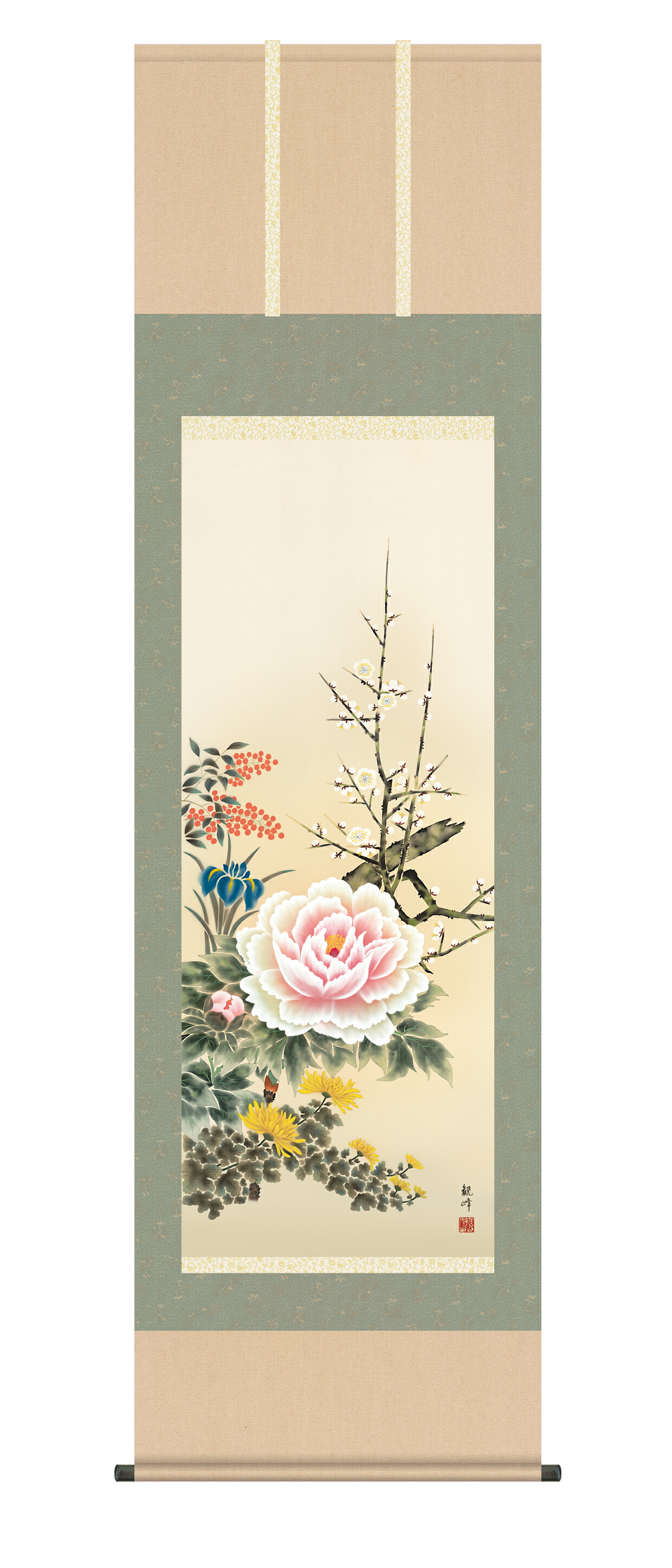 掛け軸 飯島千里 四季草花 掛軸 掛け軸本舗 四季草花掛軸(掛け軸） 飯島千里