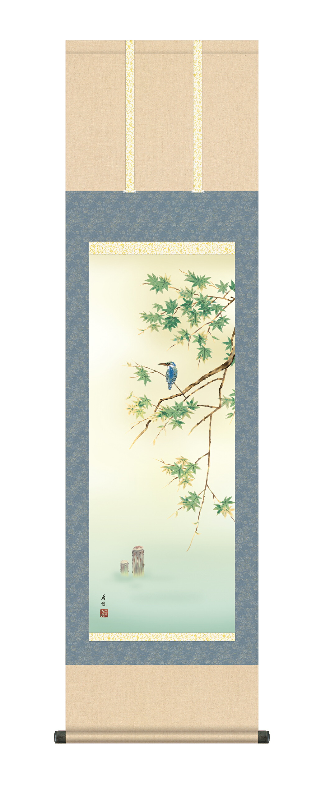 掛け軸 掛軸 【尺三幅】【花鳥画】 翡翠（西尾 香悦） 【送料無料】【代引き手数料無料】