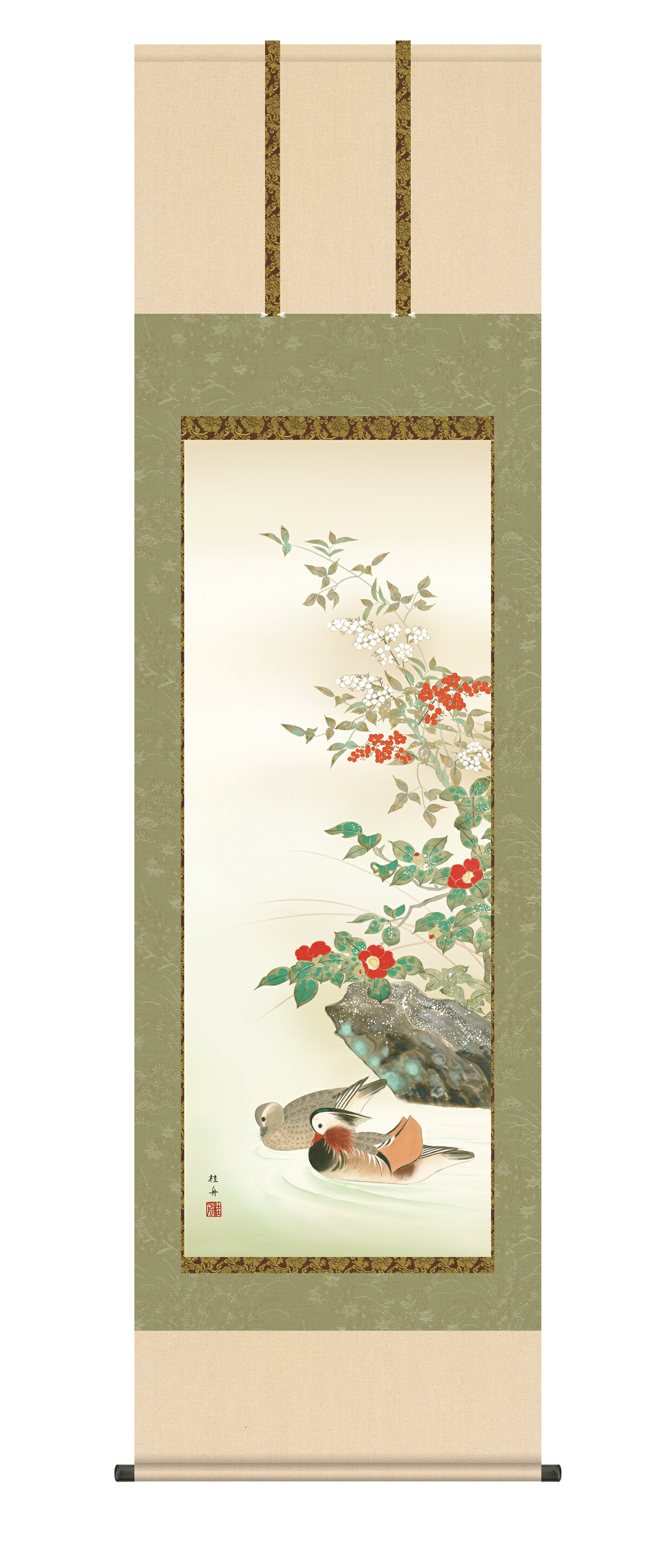 楽天市場】掛け軸 掛軸 花鳥 [尺五立]鴛鴦 おしどり (浮田 秋水)全国