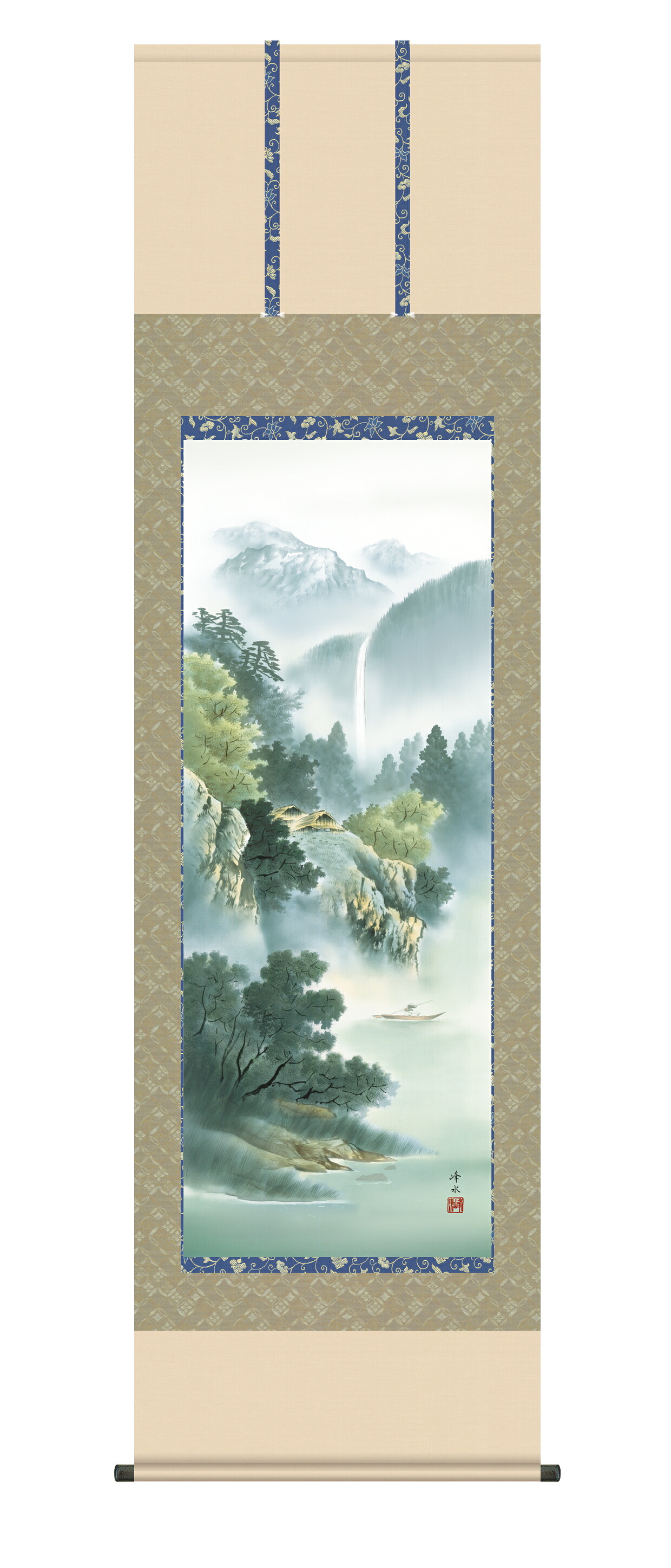 掛け軸／掛軸【山水/尺五】 深緑渓谷（佐伯　峰水）　 年中掛け【送料無料】【代引手数料無料】
