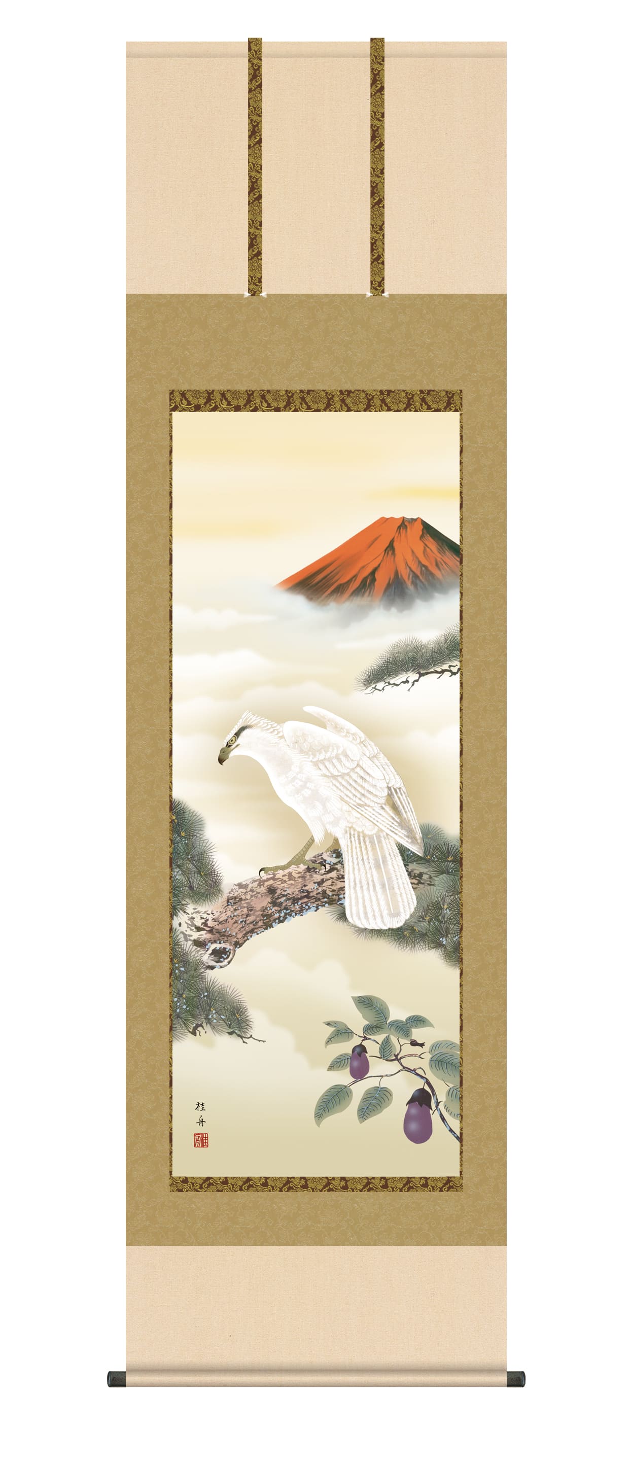 【真作】掛軸　一富士二鷹三茄子　縁起尽くしの吉祥掛軸　共箱入　S50 真作】掛軸 一富士二鷹三茄子 縁起尽くしの吉祥掛軸 共箱入 S50