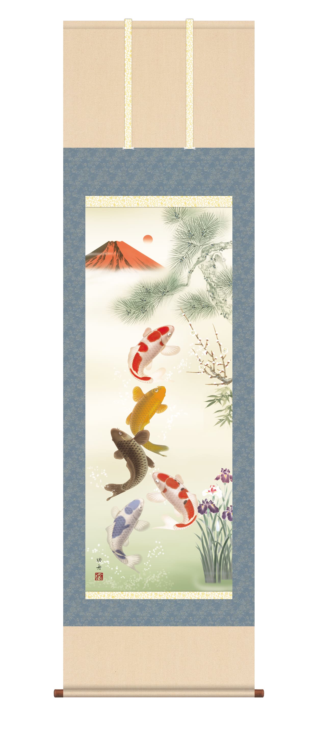 楽天市場】掛け軸【縁起画：紅峰五鯉躍勝運図/K2D5-033】丈190cm