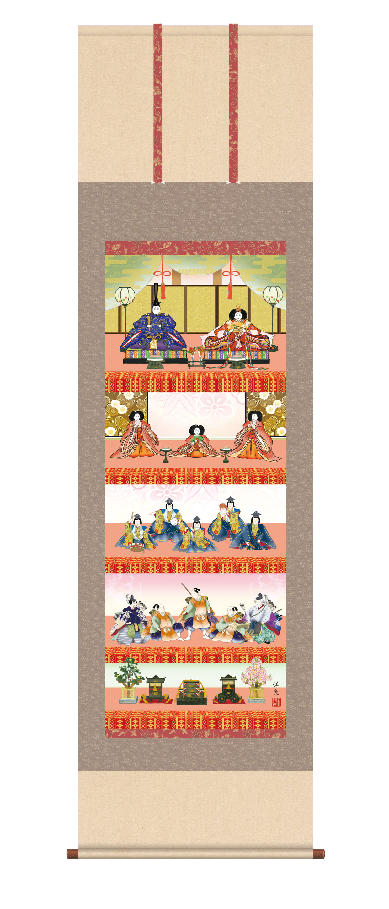 綾錦織掛け軸　雛祭り 234029.jpg