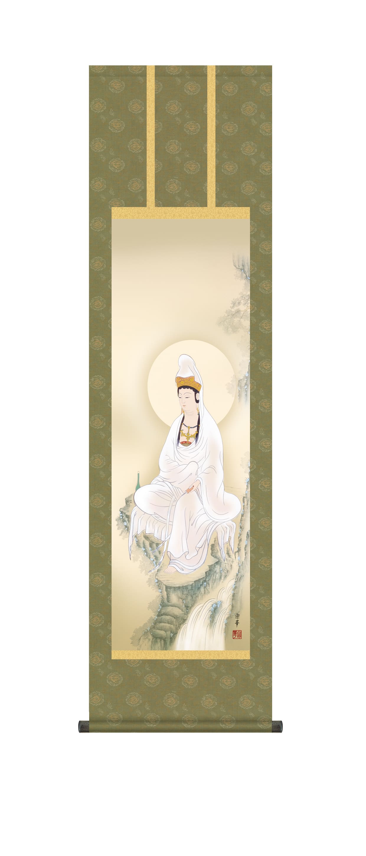 掛け軸／掛軸【観音】岩上観音（大森　宗香）【尺三】　行事飾り　仏事画　観音様【送料無料】【代引手数料無料】｜まろ庵