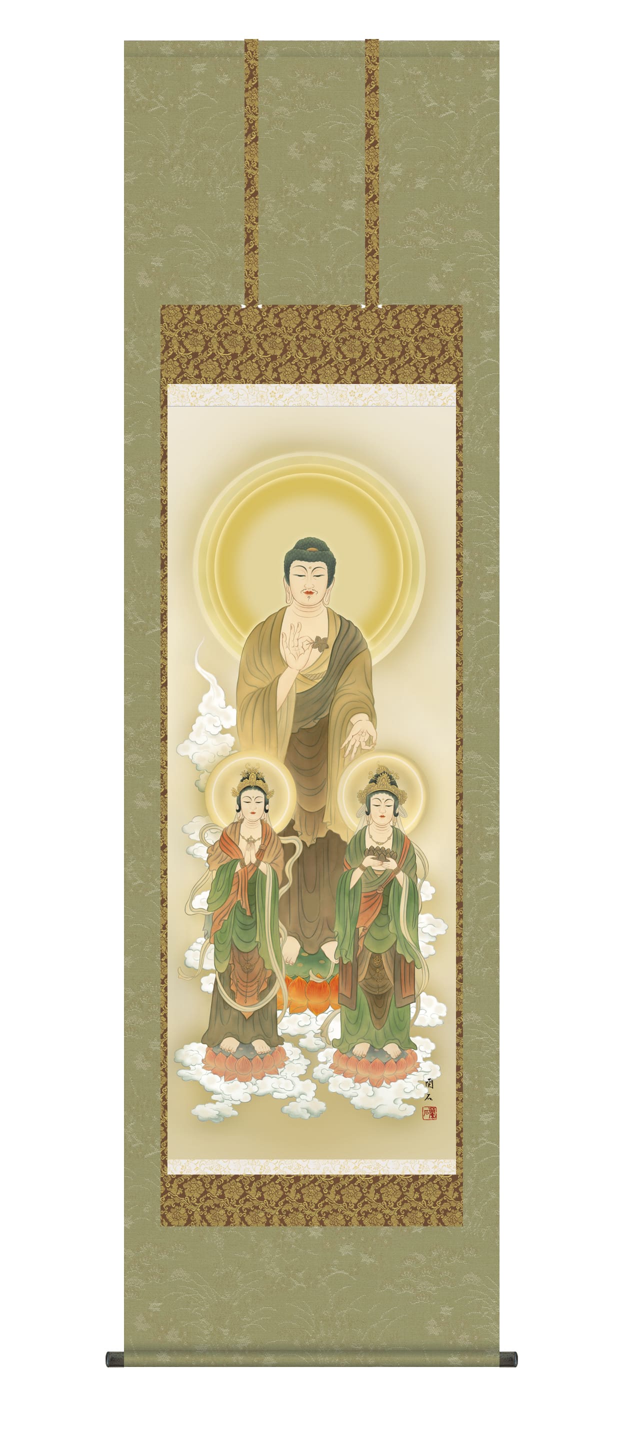 掛け軸/掛軸【仏書画】阿弥陀三尊佛(高見 蘭石) 仏事画 行事飾り【送料無料】【代引手数料無料】|まろ庵