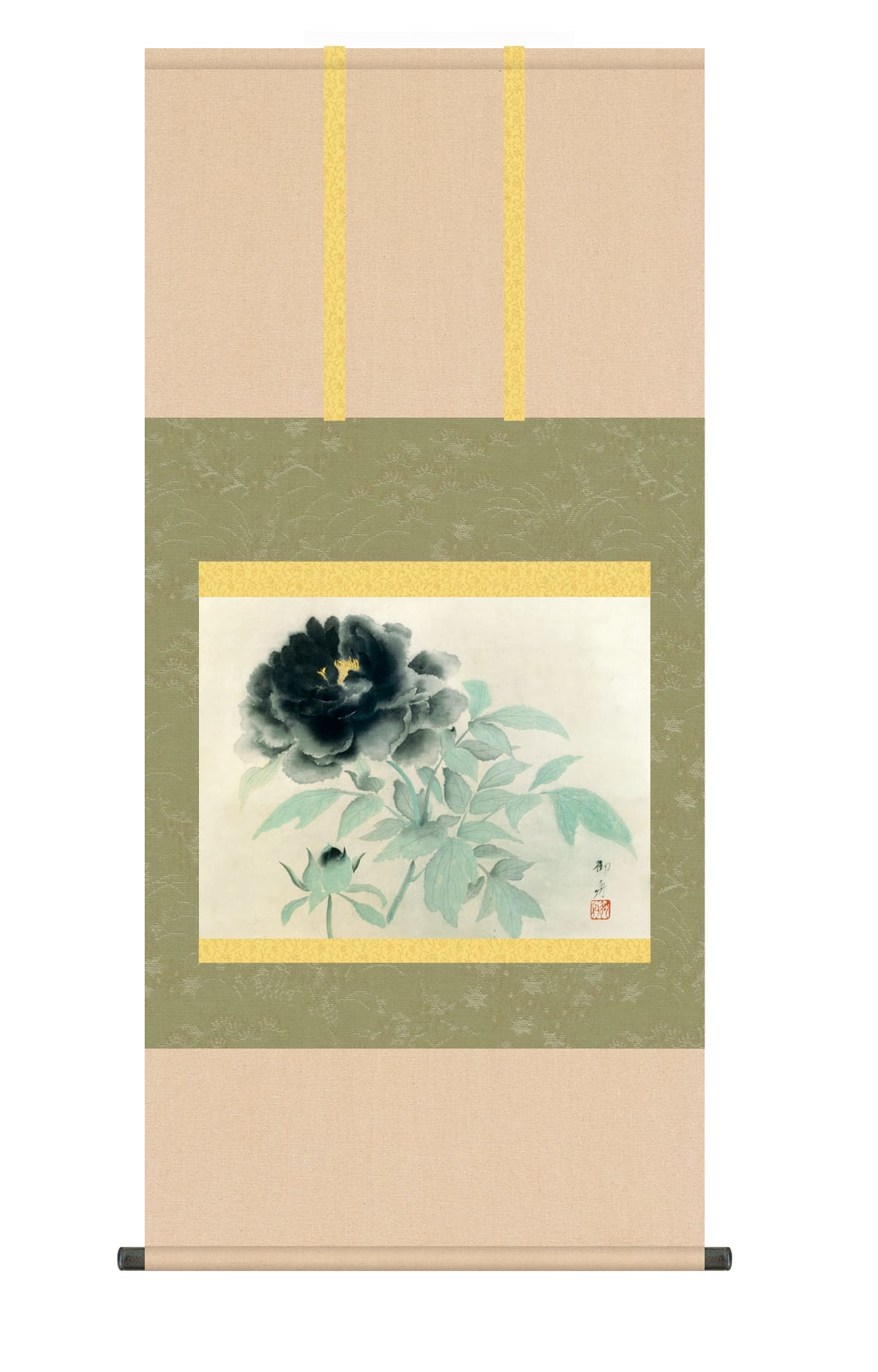 掛け軸(掛軸)【尺五】 墨牡丹(すみぼたん)(速水御舟)【複製】 名画 複製 日本製 速水 御舟 牡丹 花 【送料無料】【代引き手数料無料】