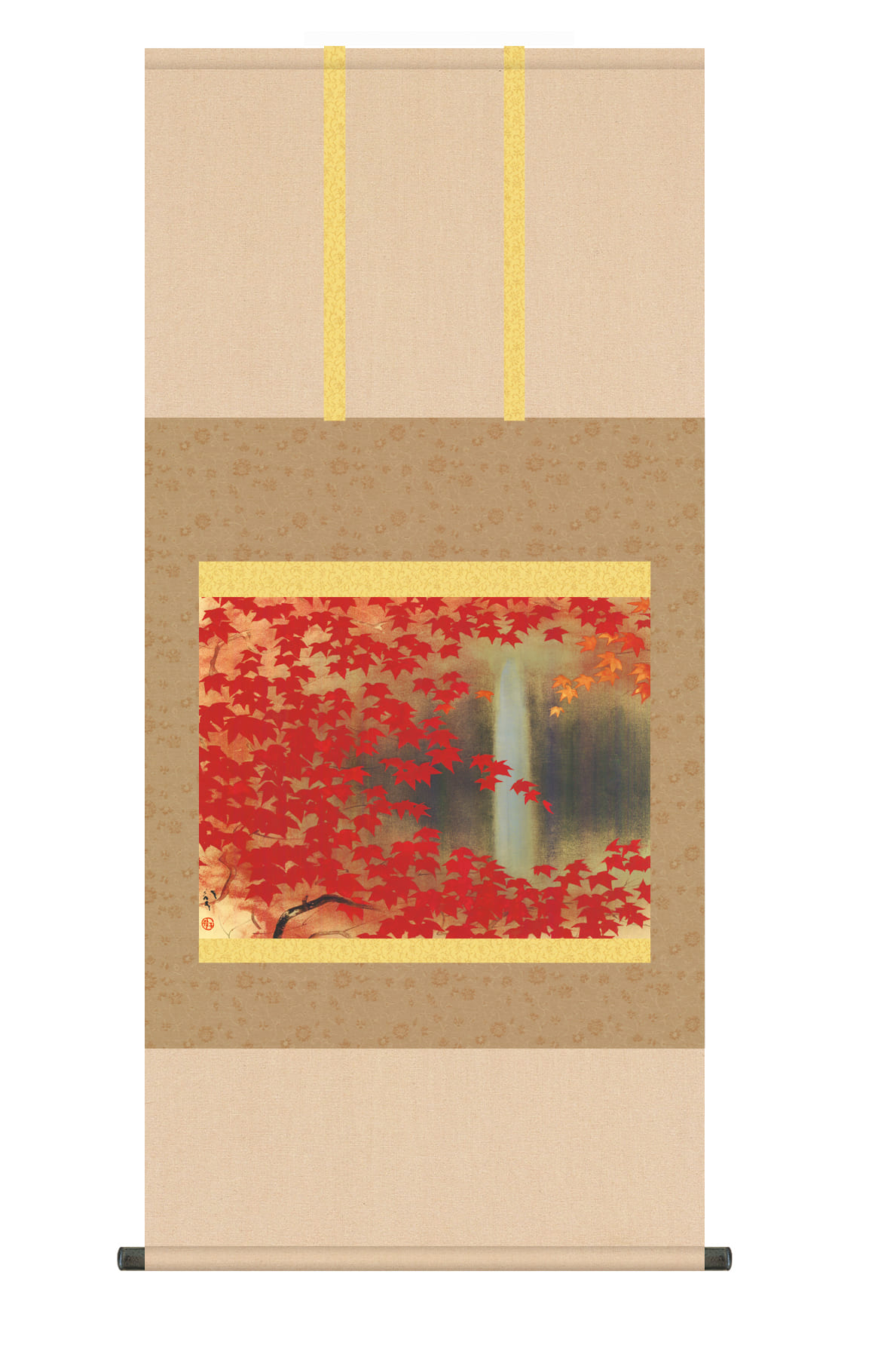 掛け軸(掛軸)【尺五】 滝に紅葉（川端龍子）【複製】 　名画　複製　日本製　川端　龍子　もみじ　秋【送料無料】【代引き手数料無料】