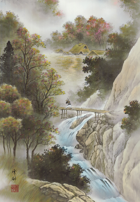 大幅掛軸 丹雪『中国山水図』中国画 紙本 肉筆 掛け軸 w062518の+