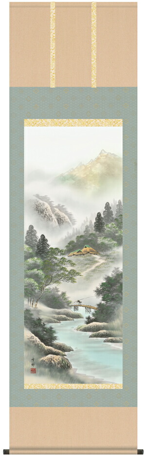 掛軸 生駒石渓『那智山 山水 瀑布』絹本 共箱 二重箱付 掛け軸 a073118 掛軸 横山春渓『蓬莱仙境図』蓬莱山水 絹本 共箱二重箱付 掛け軸