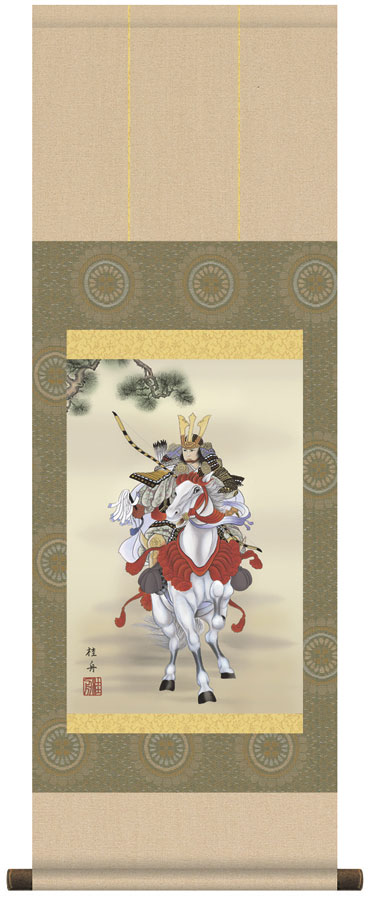 掛け軸(掛軸)【尺幅】<br>白馬武者（長江　桂舟）<br>【送料無料】【代引手数料無料】