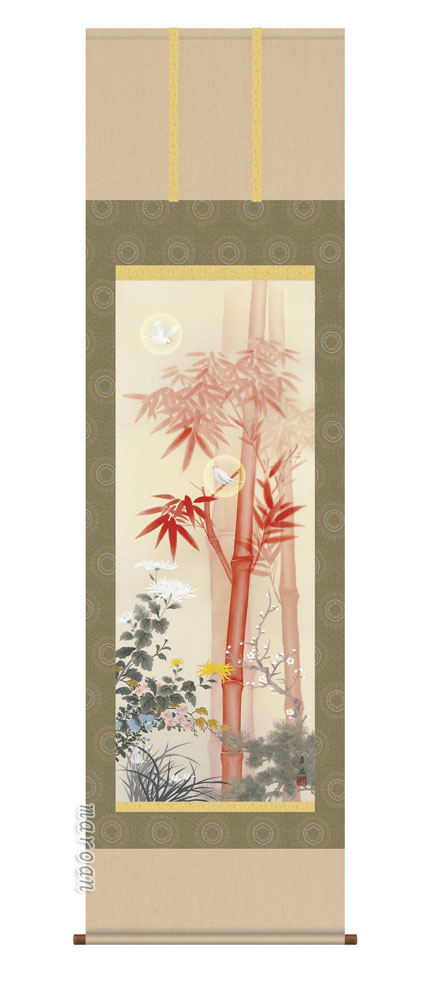 掛け軸／掛軸【縁起開運／尺五】<br>吉祥四君子繚乱図（根本　孝逸）<br>【送料無料】【代引き手数料無料】