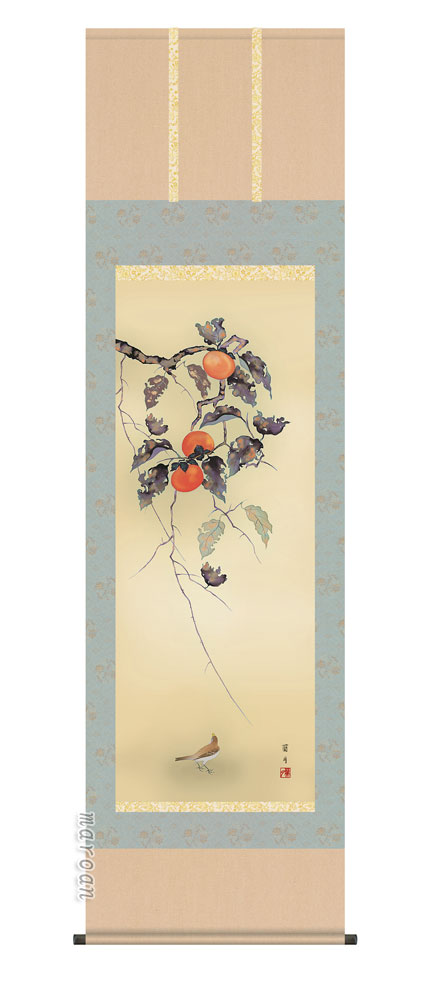 掛け軸　萩と小鳥　新井一由　四季花　秋 掛け軸 萩と小鳥 新井一由 四季花 秋