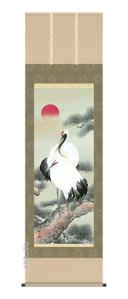 楽天市場】掛け軸(掛軸)鶴亀 松上双鶴（山村 観峰）結婚式 結納 お祝い