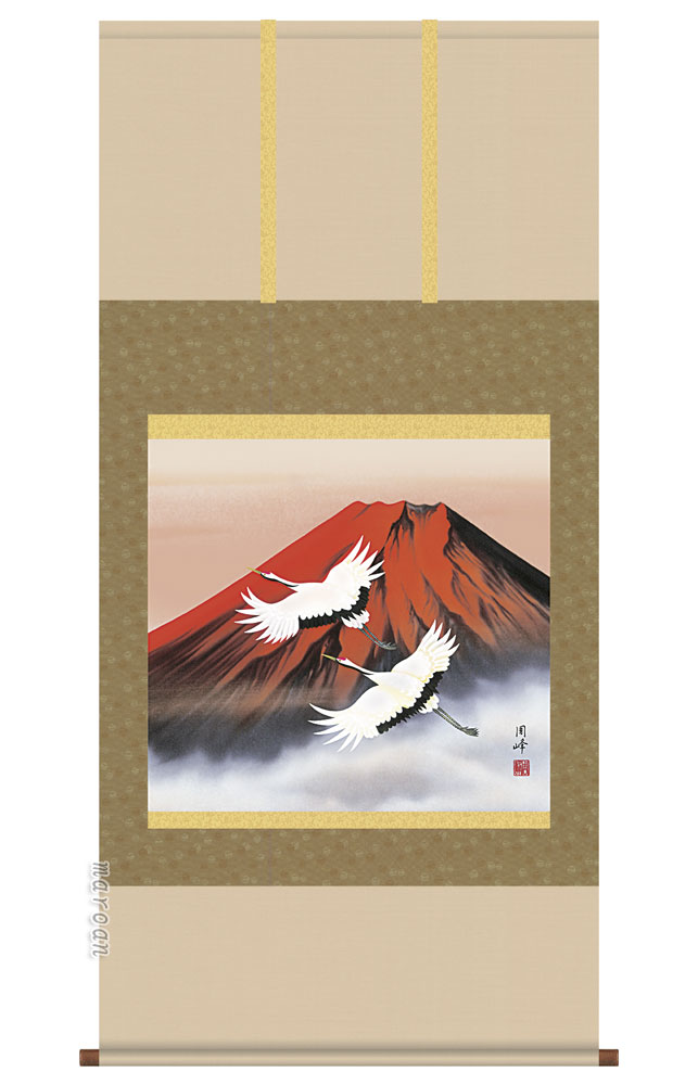 楽天市場】掛け軸／掛軸 【鶴亀】赤富士飛翔（瀬田 功舟）【尺三