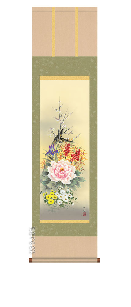 楽天市場】掛け軸／掛軸 【鶴亀】赤富士飛翔（瀬田 功舟）【尺三