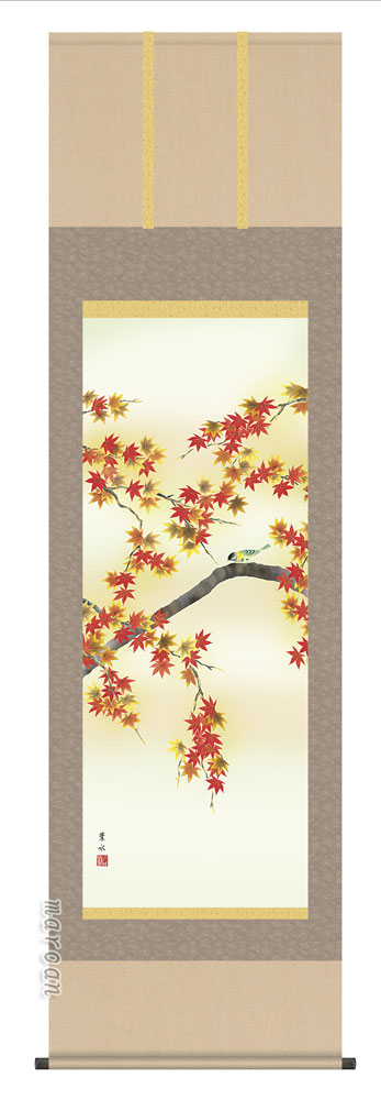 掛け軸／掛軸【秋】 紅葉に小鳥（緒方　葉水） 【送料無料】【代引手数料無料】