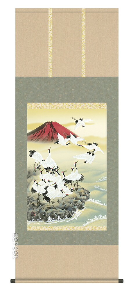 掛け軸／掛軸【鶴亀】 郡鶴（長江　桂舟） 【送料無料】【代引手数料無料】