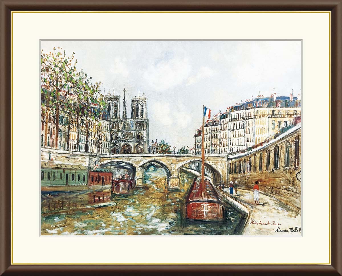 ユトリロ　「パリのノートルダムとセーヌ川」　 　モーリス・ユトリロ　インテリア　絵画　名画　額　飾る　リビング　プレゼント　壁掛け　ギフト　絵　温かみ　フランスの画家　 【送料無料】【代引手数料無料】