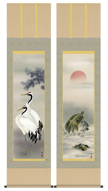 楽天市場】掛け軸 鶴亀双幅 （鈴村秀山） 送料無料 掛軸