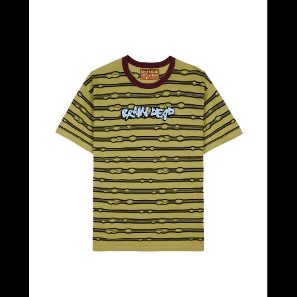 BRAIN DEAD EMBROIDERED PUCKERED STRIPED T-SHIRT - LIME
