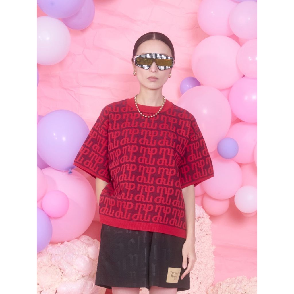 THOMAS MAGPIE Jacquard short sleeve knit｜maroon.webstore 8,910円