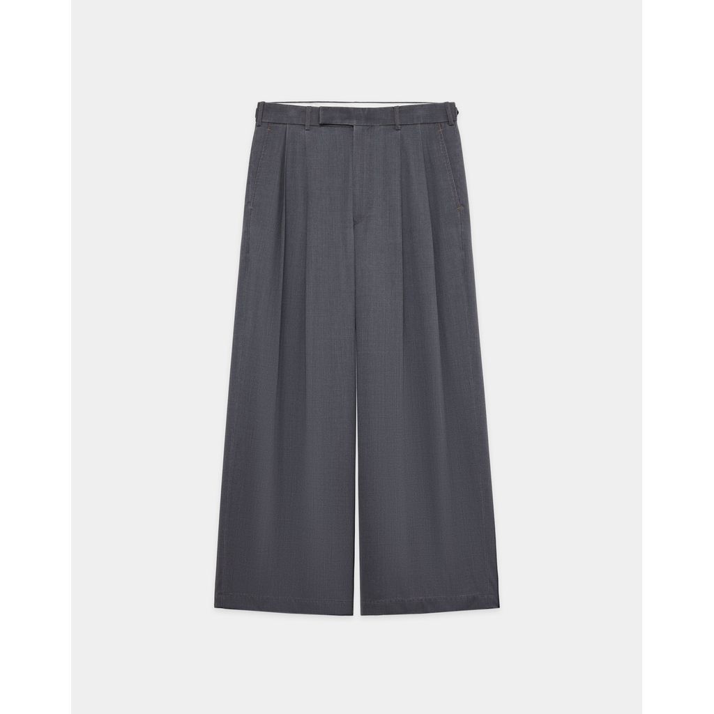 marka Washable 2/72 Wool Gabardine Pigment Print Two Tuck Baggy Trousers |maroon.webstore