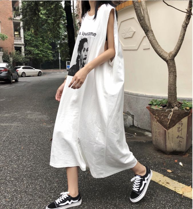 楽天市場 ワンピース ロング丈 韓国ファッション シャツワンピ 春 夏 ノースリーブ お出かけ ダンス オルチャン 可愛い ストリート 原宿系 韓国ファッション レディース グレー ホワイト Free レディースマロン