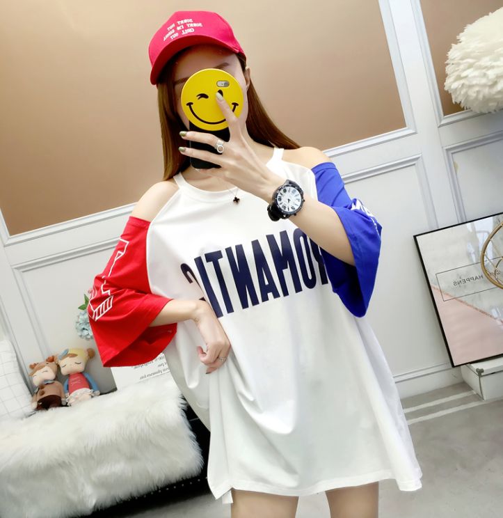 楽天市場 トップス Tシャツ オルチャンファッション 韓国 可愛い 春 夏 半袖 ロングtシャツ 原宿系 ストリート カジュアル 五芒星 肩出し ダボダボ 可愛いすぎる スポーティー レディース レッドホワイトブルー ブラックホワイトイエロー ブルーピンクホワイト M L Xl