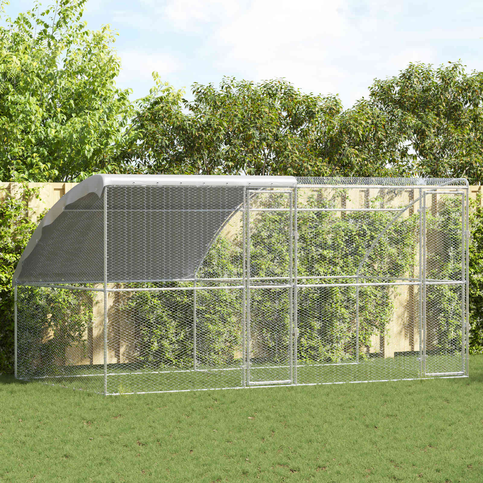 vidaXL 鶏小屋 2 pcs シルバー 400 x 200 x 200 cm スチールとPE|BONATHIA