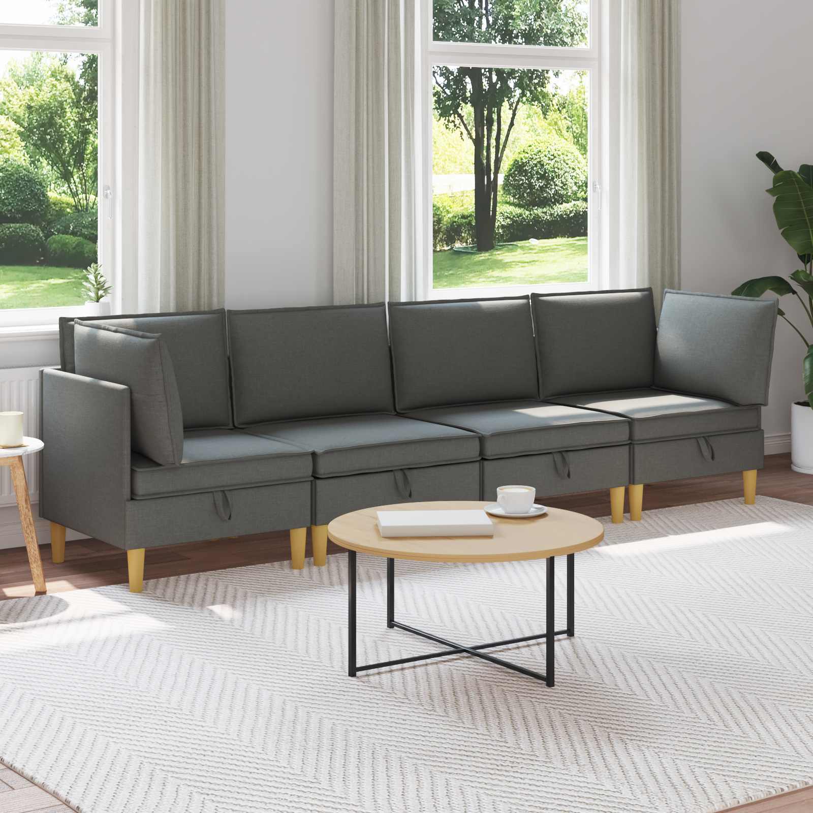 vidaXL ストレージ付きモジュラーソファセット 4 pcs ダークグレー ファブリック|BONATHIA