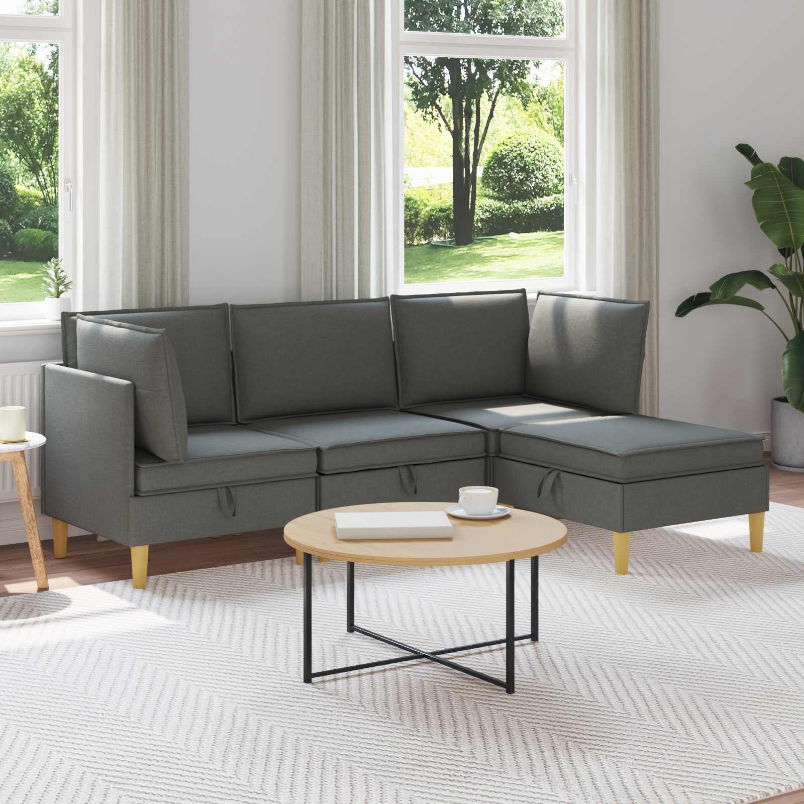 vidaXL ストレージ付きモジュラーソファセット 4 pcs ダークグレー ファブリック|BONATHIA