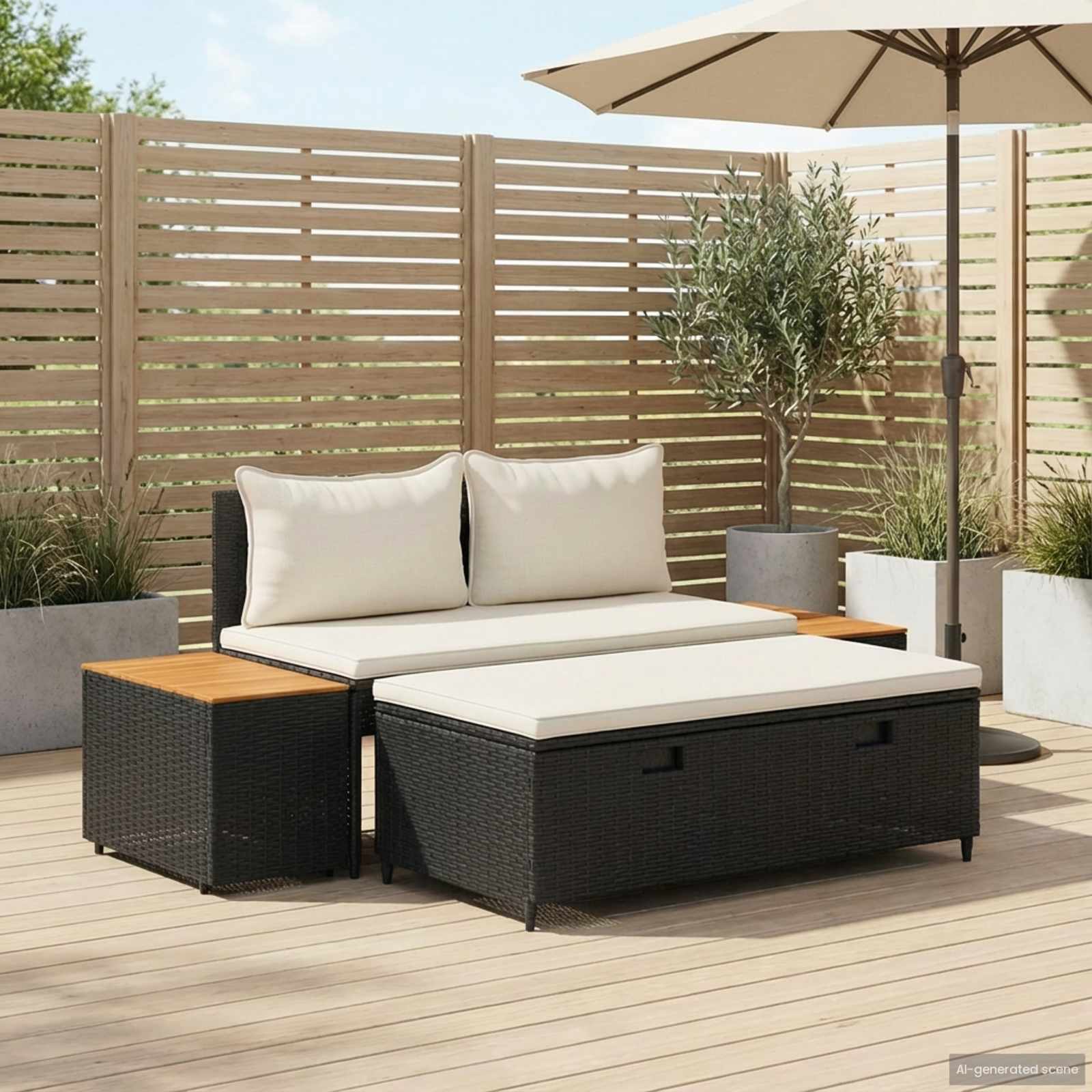 vidaXL アウトドアソファセット 4 -Seater 4 pcs 55 x 30 x 39 cm ポリラタンとアカシア|BONATHIA