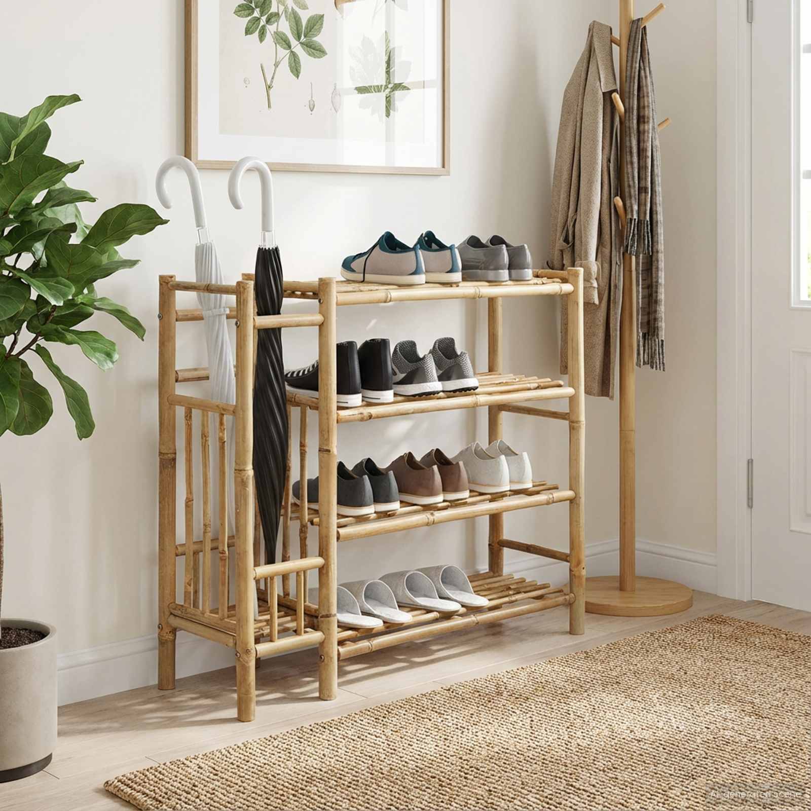 vidaXL シューラック 棚で ストレージ付き ナチュラル 88 x 27 x 80 cm 竹｜BONATHIA