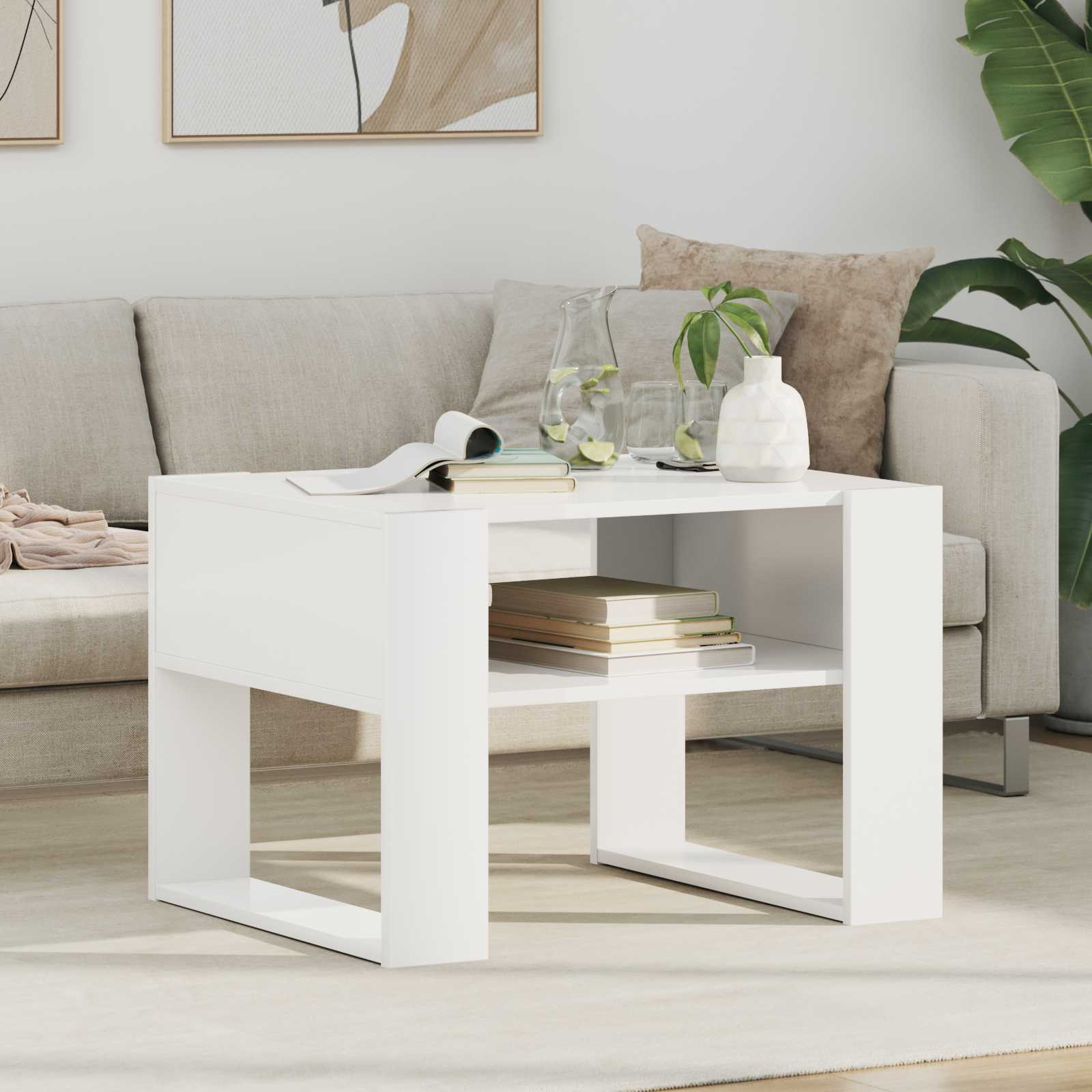 vidaXL コーヒーテーブル ストレージ付き ホワイト 66 x 53 x 45 cm エンジニアリングウッド｜BONATHIA