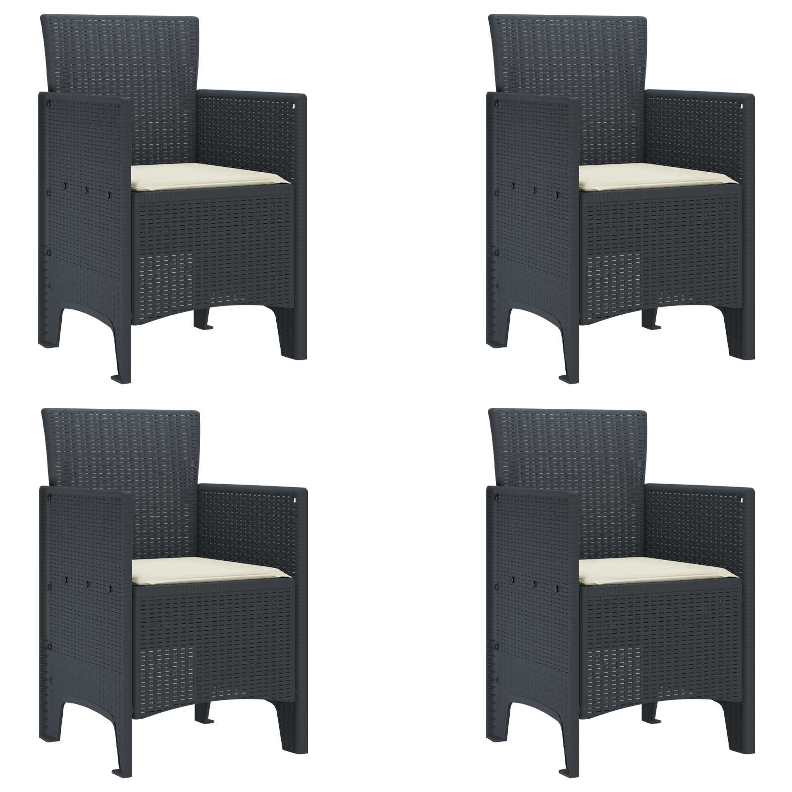 vidaXL ガーデンチェア クッション付き 4 pcs アンスラサイト 53 x 49 x 85 cm ポリプロピレン｜BONATHIA