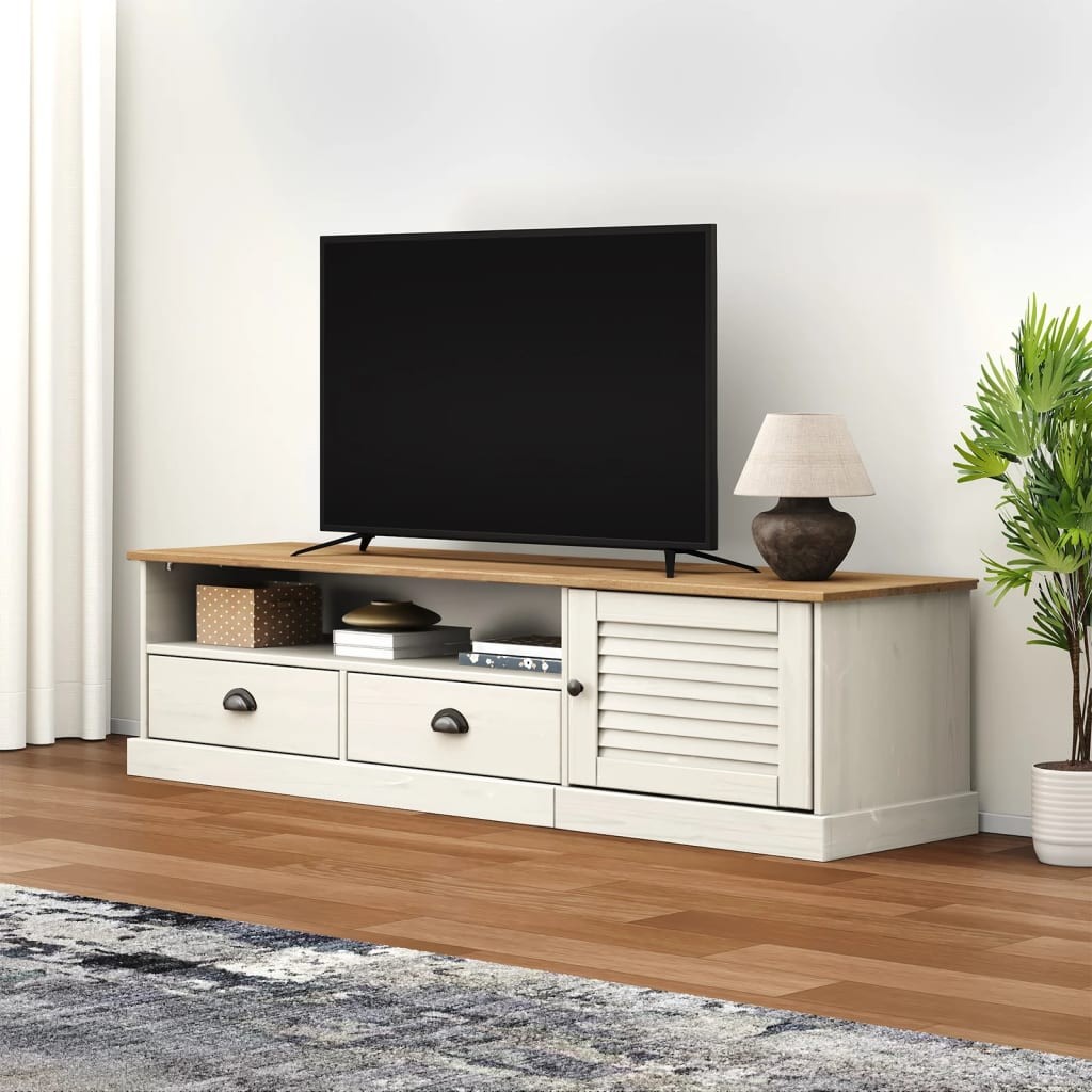 vidaXL TVキャビネット「VIGO」ホワイト 156x40x40 cm 無垢材パイン材|BONATHIA