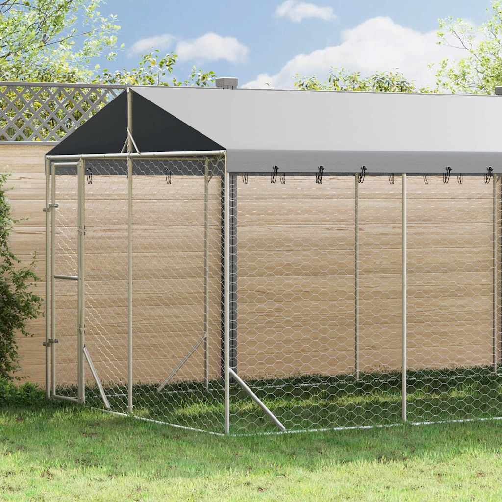 vidaXL 屋外犬小屋 屋根付き シルバー 3x7.5x2.5 m 亜鉛メッキ鋼製|BONATHIA