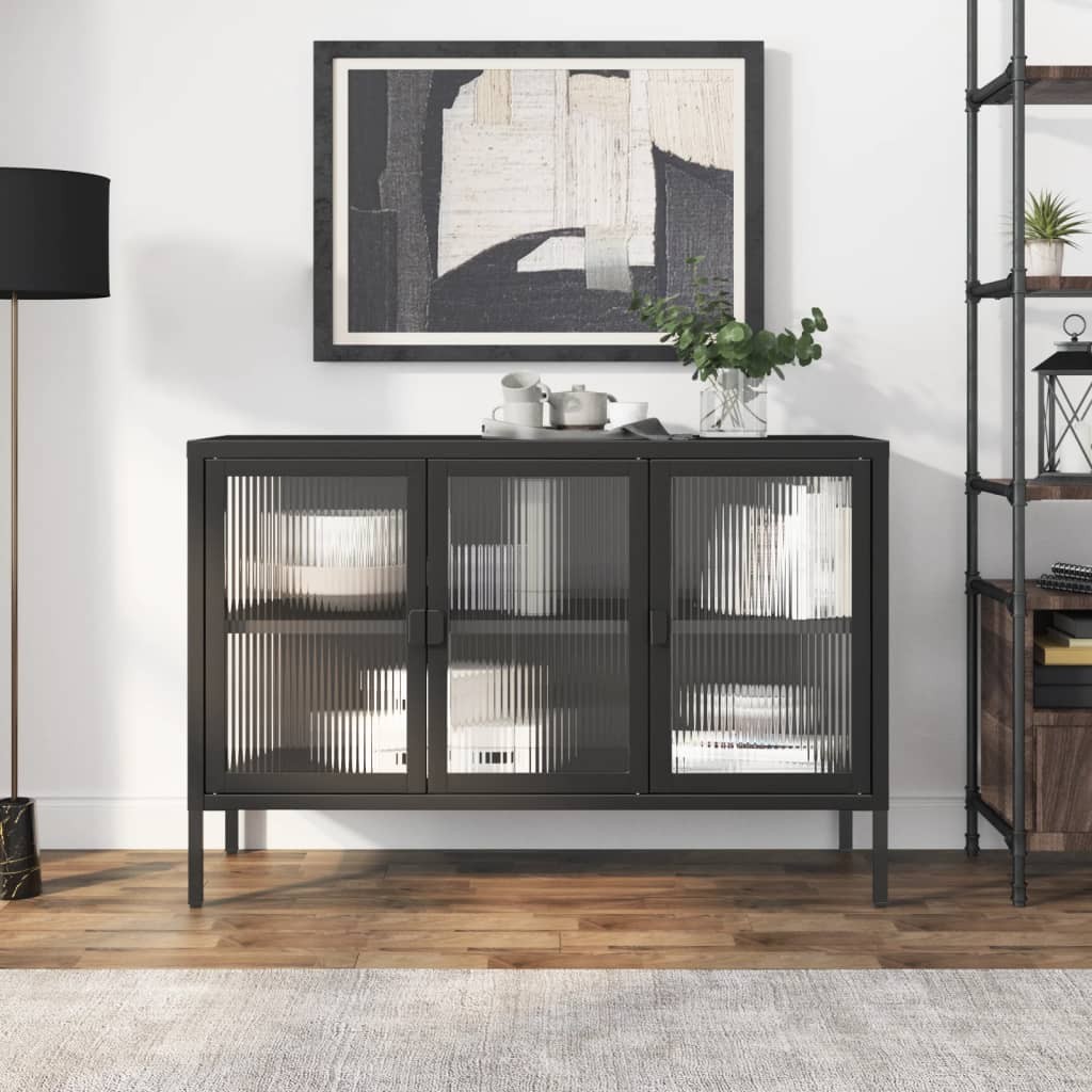 vidaXL サイドボード ブラック 105x35x70 cm ガラス&スチール｜BONATHIA 23,029円