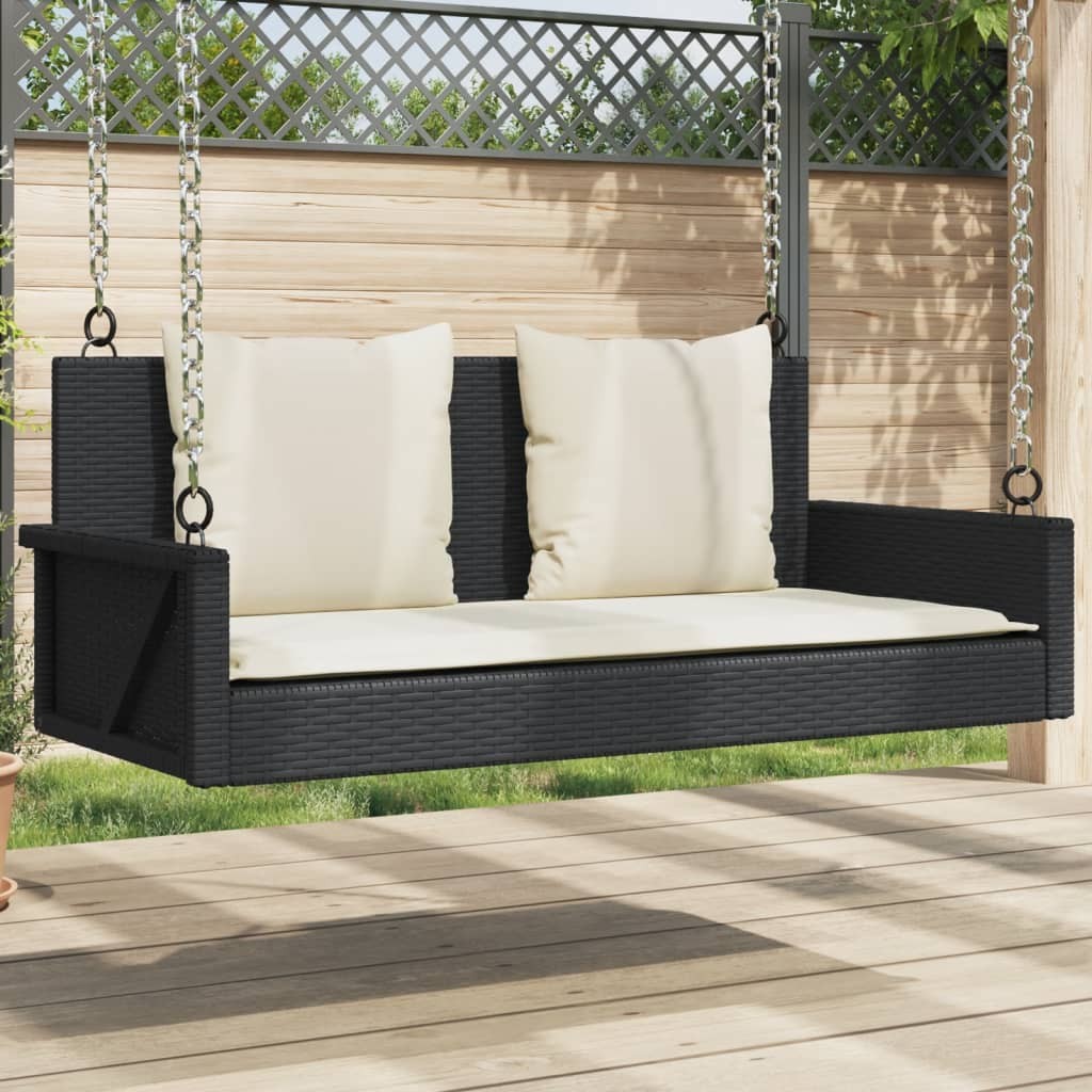 vidaXL スイングベンチ クッション付き ブラック 119x56x48 cm ポリラタン｜BONATHIA