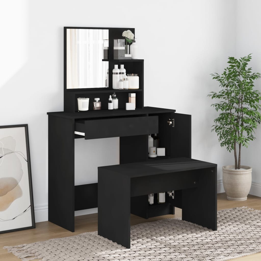 vidaXL ドレッシングテーブルセット ブラック 86.5x35x136 cm|BONATHIA