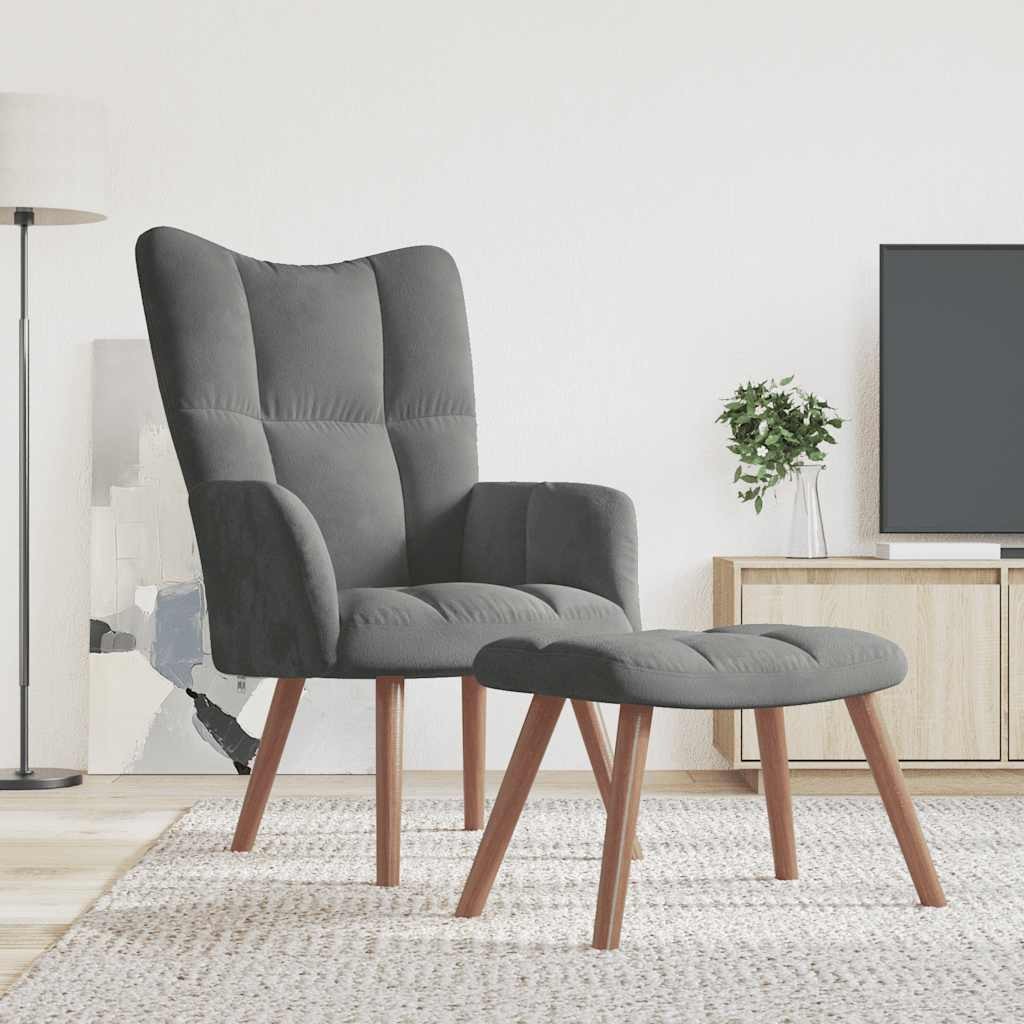 vidaXL 328063 vidaXL リラックスチェア スツール付 ダークグレー ベルベット|BONATHIA