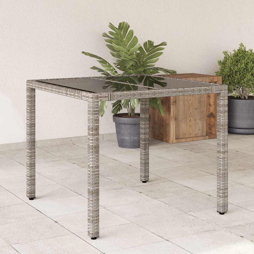 vidaXL ガーデンテーブル ガラストップ付き 90x90x75 cm ポリラタン製 グレー|BONATHIA